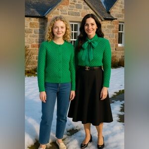 L.Bean women's crochet button-front wool blend cardigan in green size L pristine